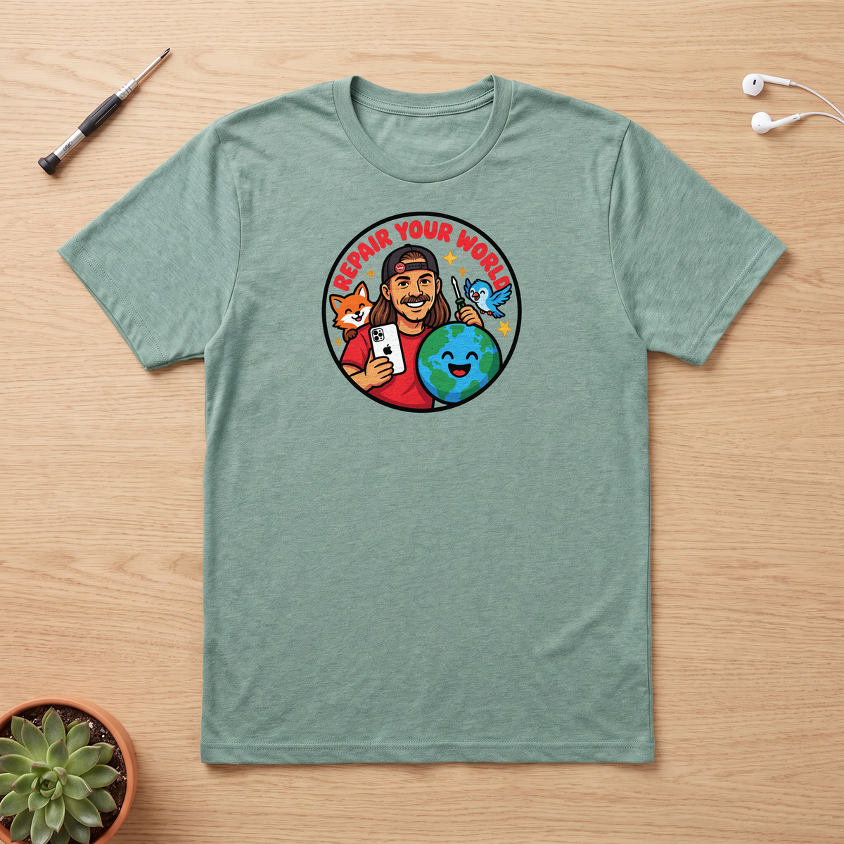 Repair Your World tee flat lay
