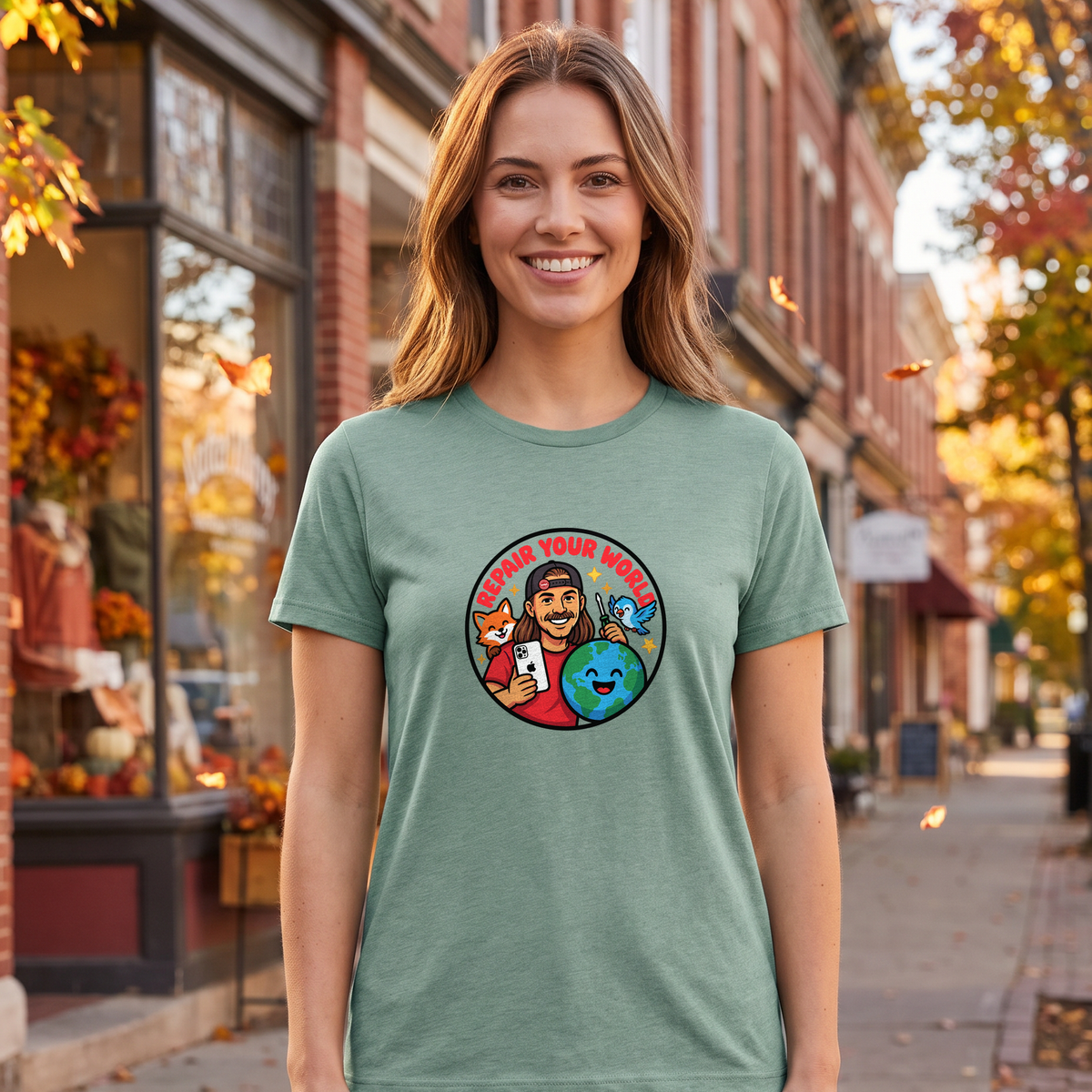Repair Your World tee worn on Main Street